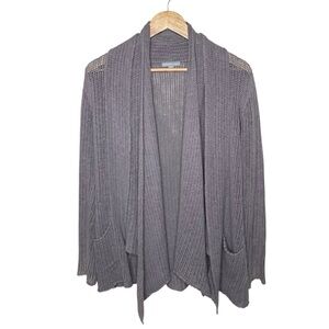 James Perse Linen Blend Open Shawl Collar Cardigan Pewter Gray